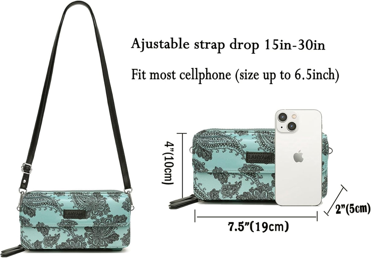 Lanyani RFID Crossbody Wallet Wristlet Purse with Phone Pocket For Women Vegan Leather - Colors B