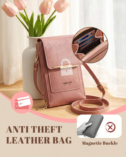 2026 Small Touchscreen Phone Crossbody Bag for Women,Anti-Theft Leather Messenger Bag Rfid Block Mobile Phone Purse