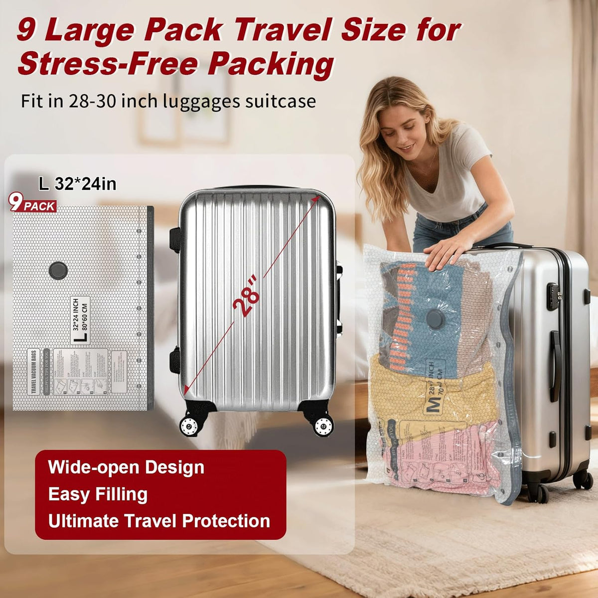 Rechargeable Wireless Pump Travel Vacuum Storage Bags Set, 9 Pack (9M) Portable Space Saver Bags for Travel & Home, Vacuum Compression Packing Seal for Clothes, Blankets, Home Seasonal Storage Bags