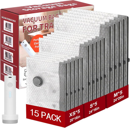 Rechargeable Wireless Pump Travel Vacuum Storage Bags Set, 9 Pack (9M) Portable Space Saver Bags for Travel & Home, Vacuum Compression Packing Seal for Clothes, Blankets, Home Seasonal Storage Bags