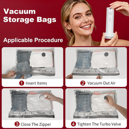 Rechargeable Wireless Pump Travel Vacuum Storage Bags Set, 9 Pack (9M) Portable Space Saver Bags for Travel & Home, Vacuum Compression Packing Seal for Clothes, Blankets, Home Seasonal Storage Bags