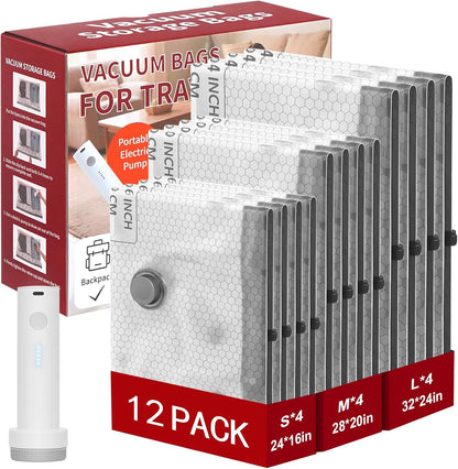 Rechargeable Wireless Pump Travel Vacuum Storage Bags Set, 9 Pack (9M) Portable Space Saver Bags for Travel & Home, Vacuum Compression Packing Seal for Clothes, Blankets, Home Seasonal Storage Bags