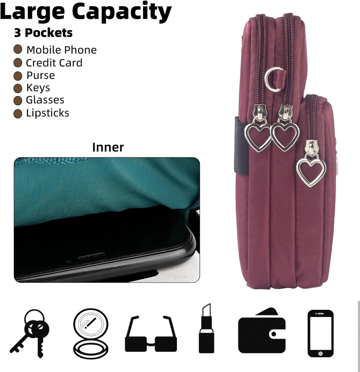 Small Crossbody Bag for Women - Mini Phone Purses with Crossbody Strap and Wallet - Nylon Arm Bag - Colors B