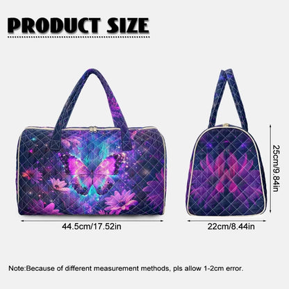 Blue Flower Travel Bags for Women, Quilted Duffel Bag Carry On Garment Duffel Bag Large Size Duffle Tote Bags Toiletry Pouch with Zipper Pockets