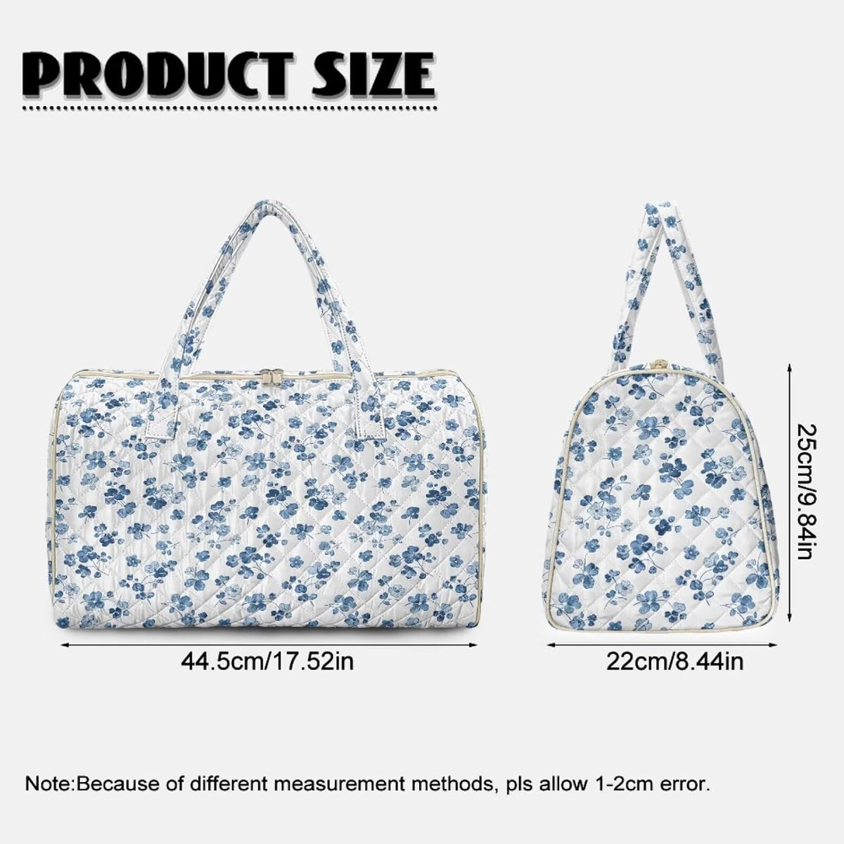 Blue Flower Travel Bags for Women, Quilted Duffel Bag Carry On Garment Duffel Bag Large Size Duffle Tote Bags Toiletry Pouch with Zipper Pockets