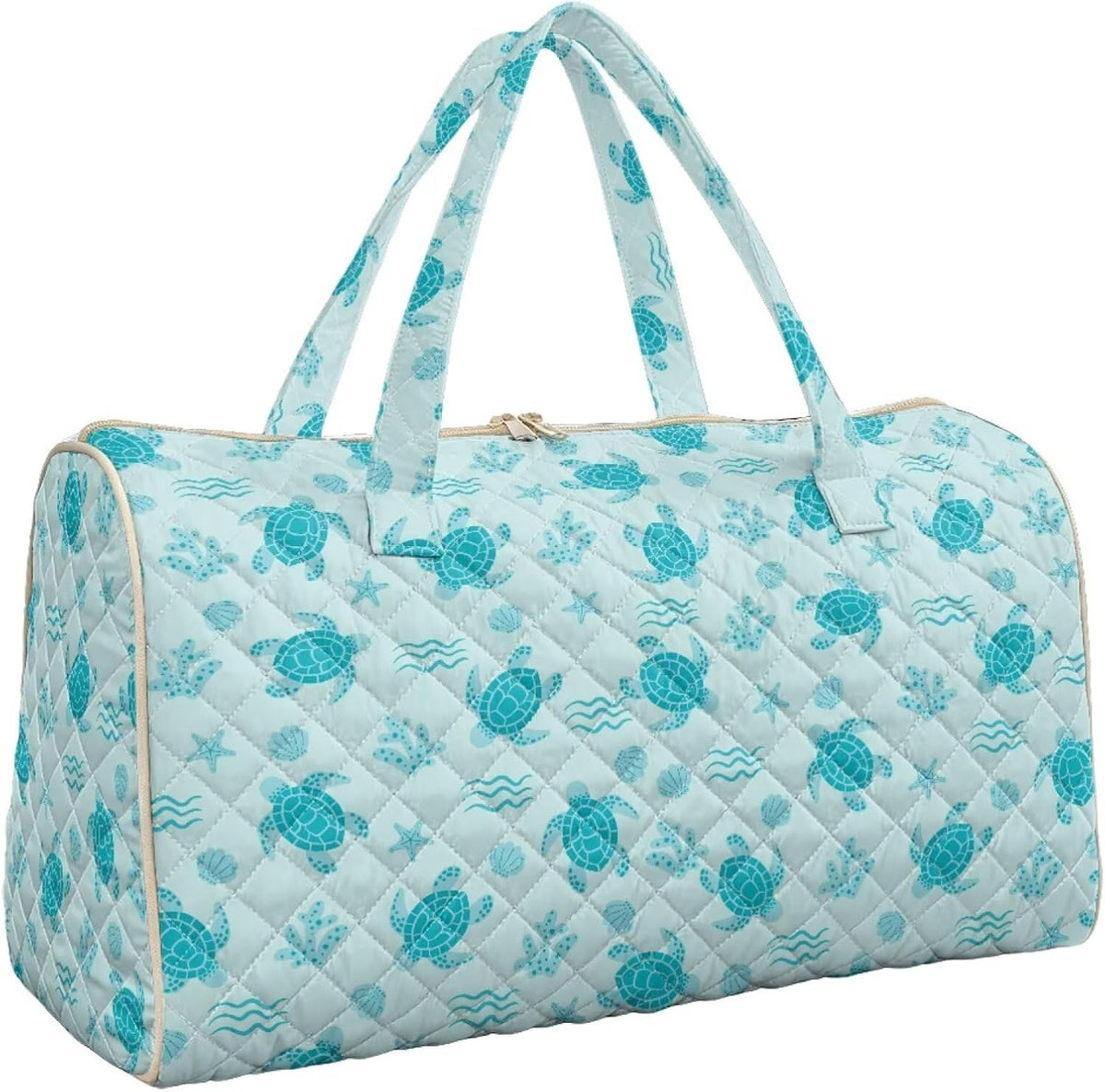 Blue Flower Travel Bags for Women, Quilted Duffel Bag Carry On Garment Duffel Bag Large Size Duffle Tote Bags Toiletry Pouch with Zipper Pockets