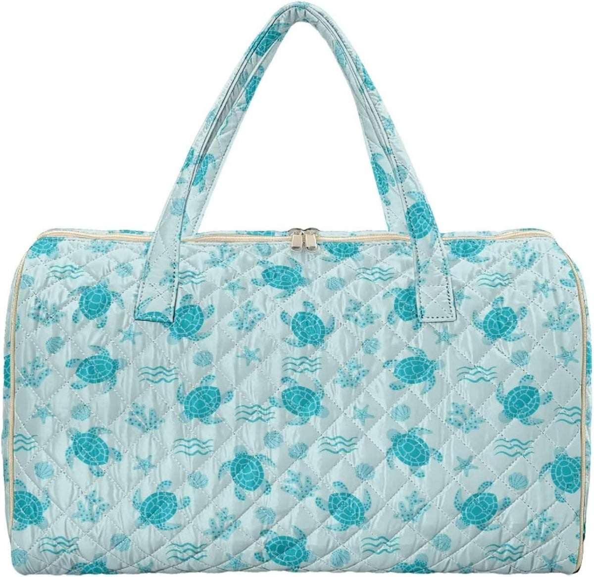Blue Flower Travel Bags for Women, Quilted Duffel Bag Carry On Garment Duffel Bag Large Size Duffle Tote Bags Toiletry Pouch with Zipper Pockets