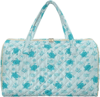 Blue Flower Travel Bags for Women, Quilted Duffel Bag Carry On Garment Duffel Bag Large Size Duffle Tote Bags Toiletry Pouch with Zipper Pockets