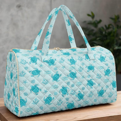 Blue Flower Travel Bags for Women, Quilted Duffel Bag Carry On Garment Duffel Bag Large Size Duffle Tote Bags Toiletry Pouch with Zipper Pockets