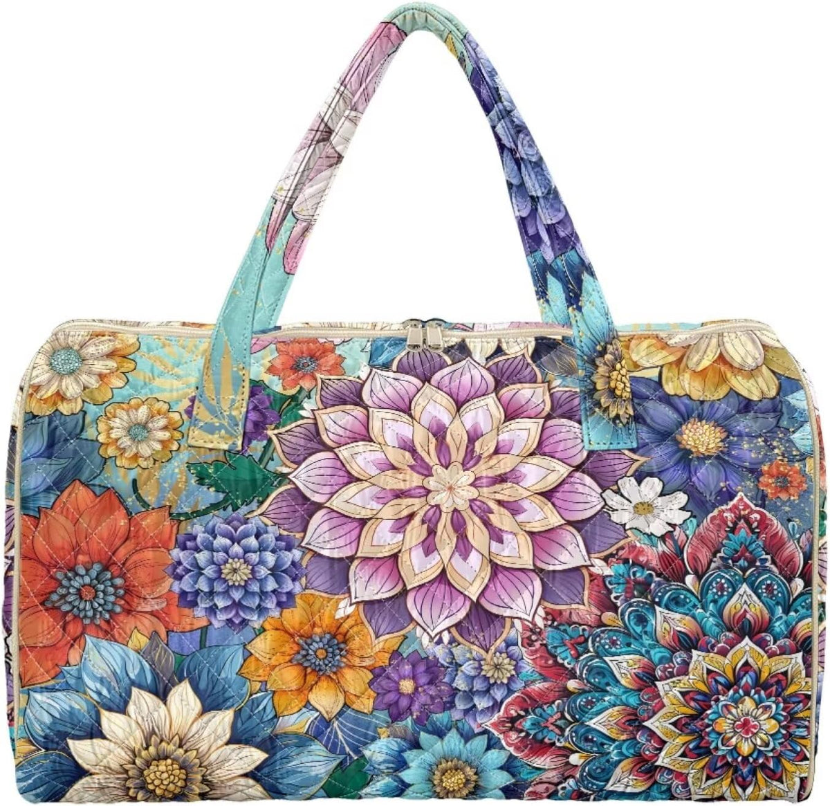 Blue Flower Travel Bags for Women, Quilted Duffel Bag Carry On Garment Duffel Bag Large Size Duffle Tote Bags Toiletry Pouch with Zipper Pockets