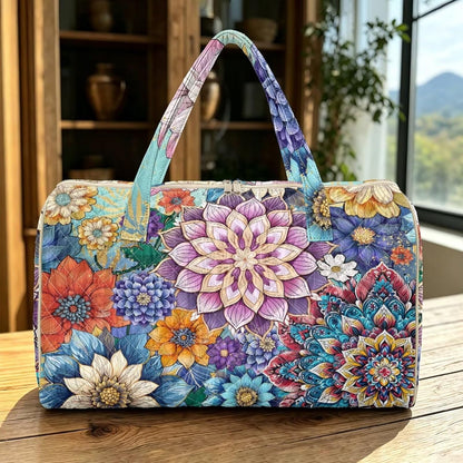 Blue Flower Travel Bags for Women, Quilted Duffel Bag Carry On Garment Duffel Bag Large Size Duffle Tote Bags Toiletry Pouch with Zipper Pockets