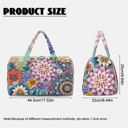 Blue Flower Travel Bags for Women, Quilted Duffel Bag Carry On Garment Duffel Bag Large Size Duffle Tote Bags Toiletry Pouch with Zipper Pockets