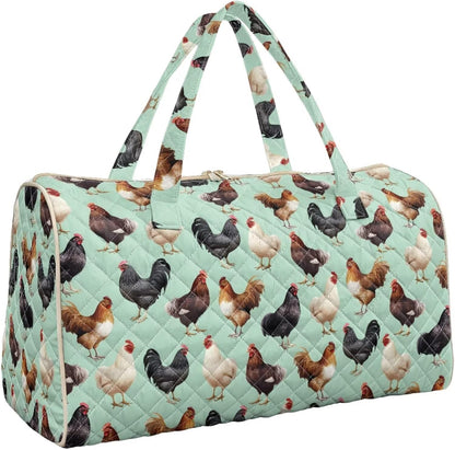 Blue Flower Travel Bags for Women, Quilted Duffel Bag Carry On Garment Duffel Bag Large Size Duffle Tote Bags Toiletry Pouch with Zipper Pockets