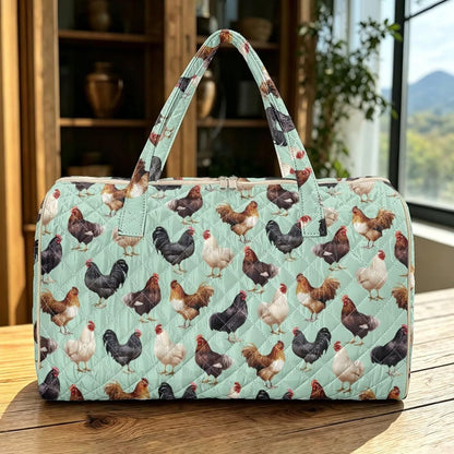 Blue Flower Travel Bags for Women, Quilted Duffel Bag Carry On Garment Duffel Bag Large Size Duffle Tote Bags Toiletry Pouch with Zipper Pockets