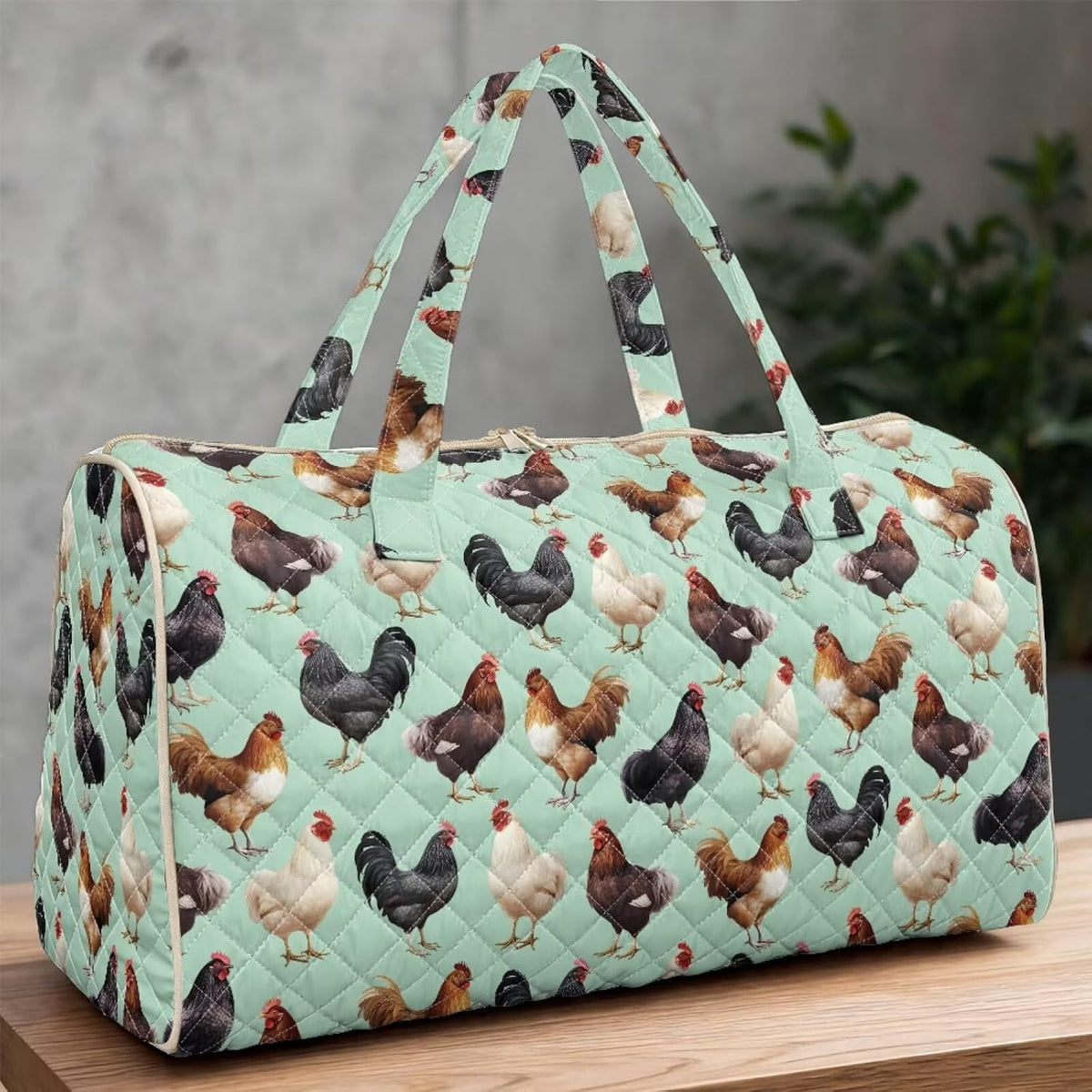 Blue Flower Travel Bags for Women, Quilted Duffel Bag Carry On Garment Duffel Bag Large Size Duffle Tote Bags Toiletry Pouch with Zipper Pockets