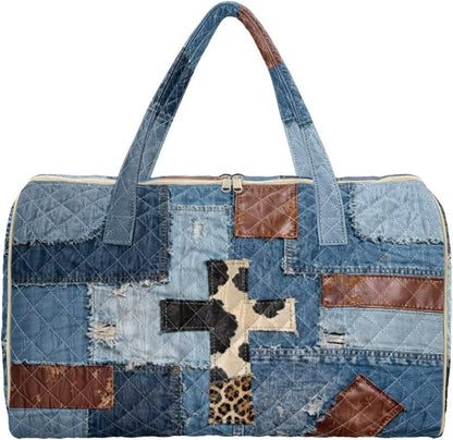 Blue Flower Travel Bags for Women, Quilted Duffel Bag Carry On Garment Duffel Bag Large Size Duffle Tote Bags Toiletry Pouch with Zipper Pockets
