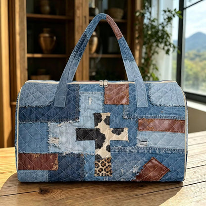 Blue Flower Travel Bags for Women, Quilted Duffel Bag Carry On Garment Duffel Bag Large Size Duffle Tote Bags Toiletry Pouch with Zipper Pockets