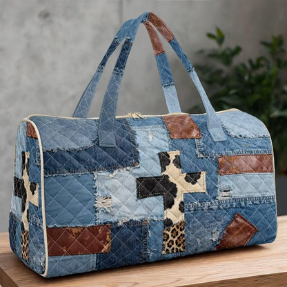 Blue Flower Travel Bags for Women, Quilted Duffel Bag Carry On Garment Duffel Bag Large Size Duffle Tote Bags Toiletry Pouch with Zipper Pockets