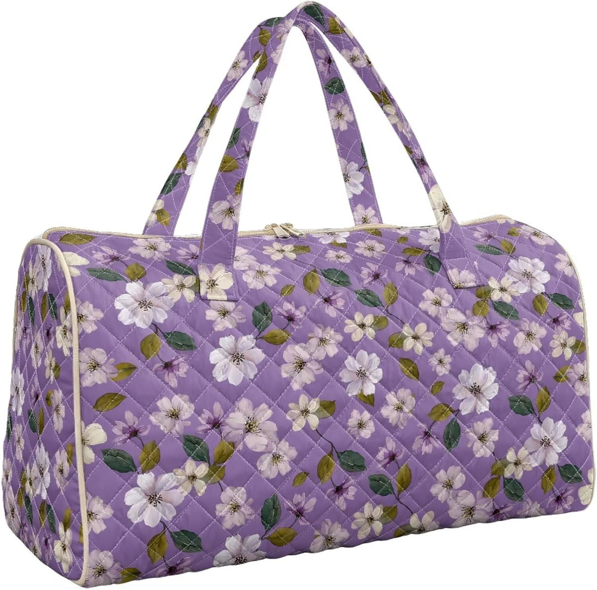 Blue Flower Travel Bags for Women, Quilted Duffel Bag Carry On Garment Duffel Bag Large Size Duffle Tote Bags Toiletry Pouch with Zipper Pockets