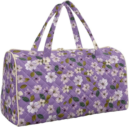 Blue Flower Travel Bags for Women, Quilted Duffel Bag Carry On Garment Duffel Bag Large Size Duffle Tote Bags Toiletry Pouch with Zipper Pockets