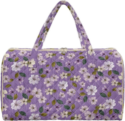 Blue Flower Travel Bags for Women, Quilted Duffel Bag Carry On Garment Duffel Bag Large Size Duffle Tote Bags Toiletry Pouch with Zipper Pockets