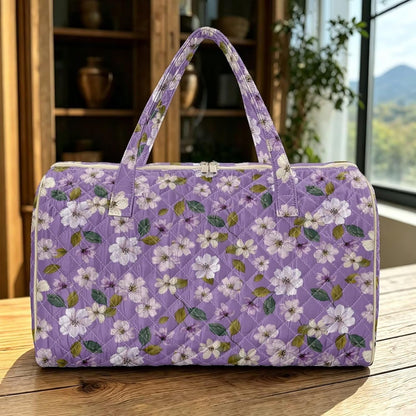 Blue Flower Travel Bags for Women, Quilted Duffel Bag Carry On Garment Duffel Bag Large Size Duffle Tote Bags Toiletry Pouch with Zipper Pockets