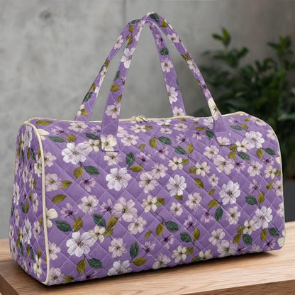 Blue Flower Travel Bags for Women, Quilted Duffel Bag Carry On Garment Duffel Bag Large Size Duffle Tote Bags Toiletry Pouch with Zipper Pockets