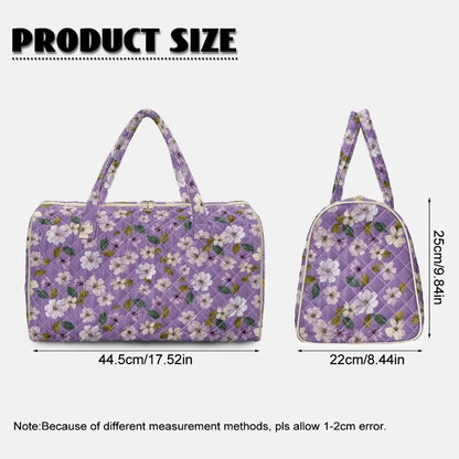 Blue Flower Travel Bags for Women, Quilted Duffel Bag Carry On Garment Duffel Bag Large Size Duffle Tote Bags Toiletry Pouch with Zipper Pockets