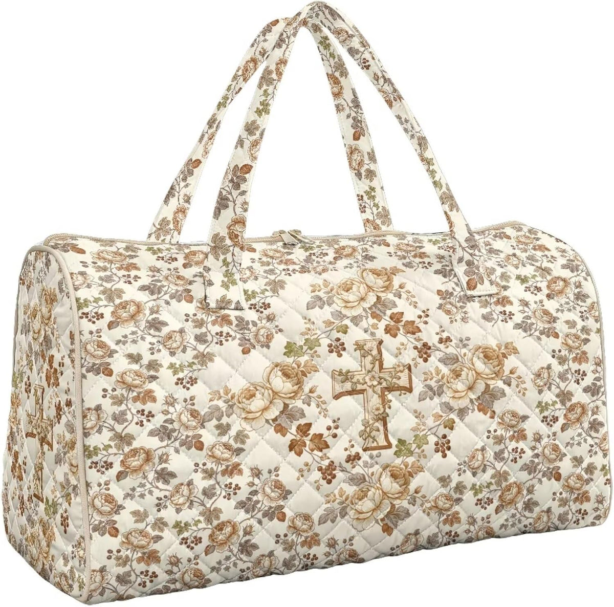 Blue Flower Travel Bags for Women, Quilted Duffel Bag Carry On Garment Duffel Bag Large Size Duffle Tote Bags Toiletry Pouch with Zipper Pockets