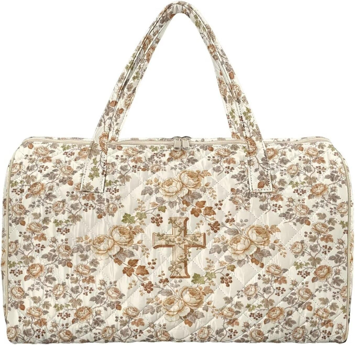 Blue Flower Travel Bags for Women, Quilted Duffel Bag Carry On Garment Duffel Bag Large Size Duffle Tote Bags Toiletry Pouch with Zipper Pockets
