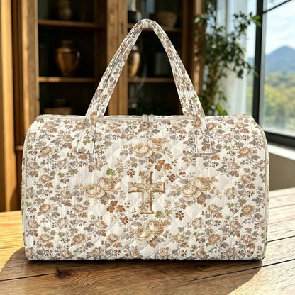 Blue Flower Travel Bags for Women, Quilted Duffel Bag Carry On Garment Duffel Bag Large Size Duffle Tote Bags Toiletry Pouch with Zipper Pockets