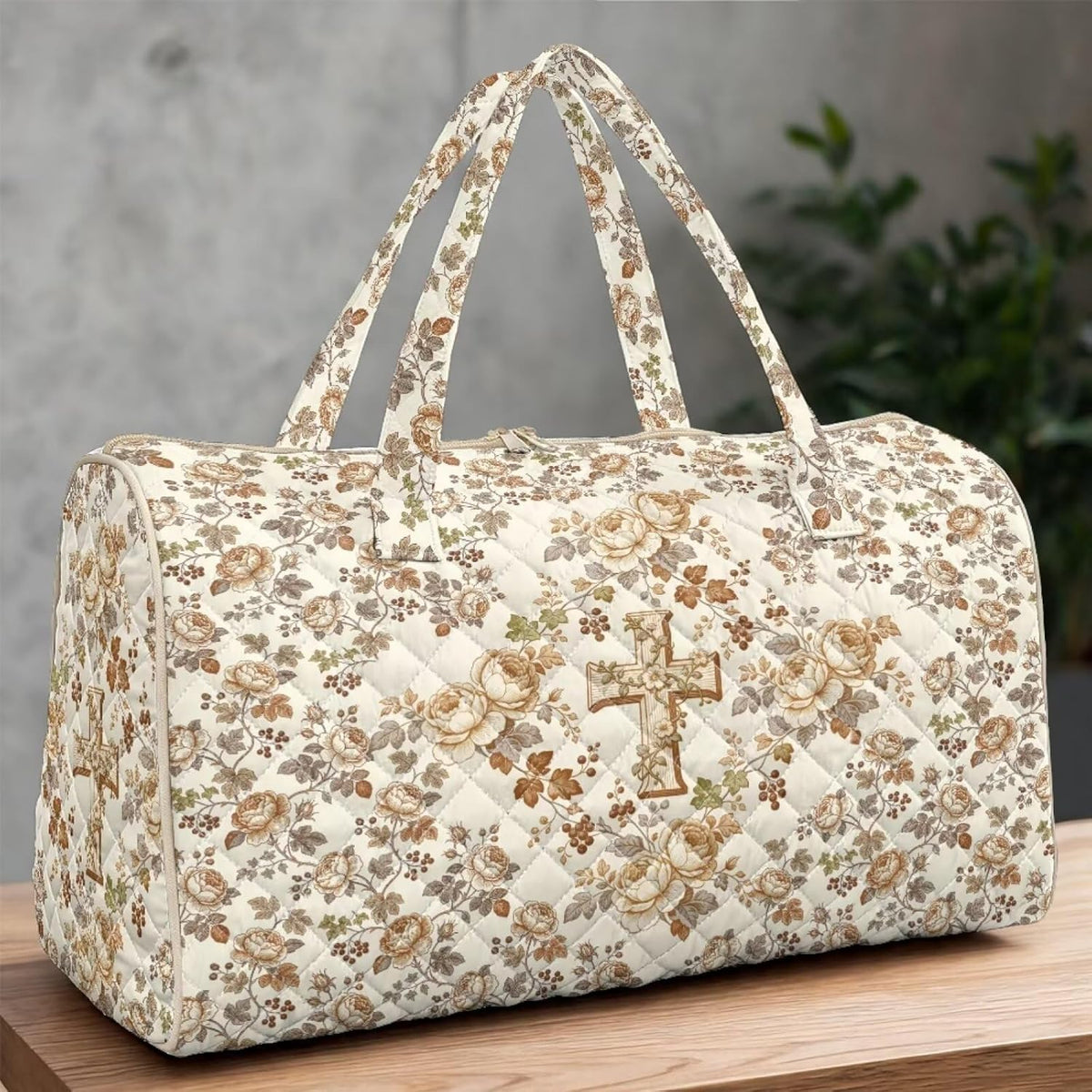 Blue Flower Travel Bags for Women, Quilted Duffel Bag Carry On Garment Duffel Bag Large Size Duffle Tote Bags Toiletry Pouch with Zipper Pockets