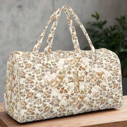 Blue Flower Travel Bags for Women, Quilted Duffel Bag Carry On Garment Duffel Bag Large Size Duffle Tote Bags Toiletry Pouch with Zipper Pockets
