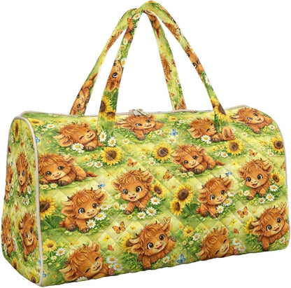Blue Flower Travel Bags for Women, Quilted Duffel Bag Carry On Garment Duffel Bag Large Size Duffle Tote Bags Toiletry Pouch with Zipper Pockets