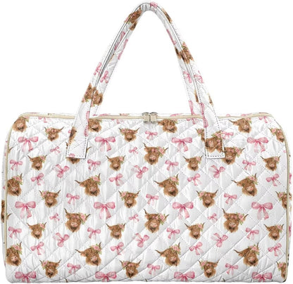 Blue Flower Travel Bags for Women, Quilted Duffel Bag Carry On Garment Duffel Bag Large Size Duffle Tote Bags Toiletry Pouch with Zipper Pockets