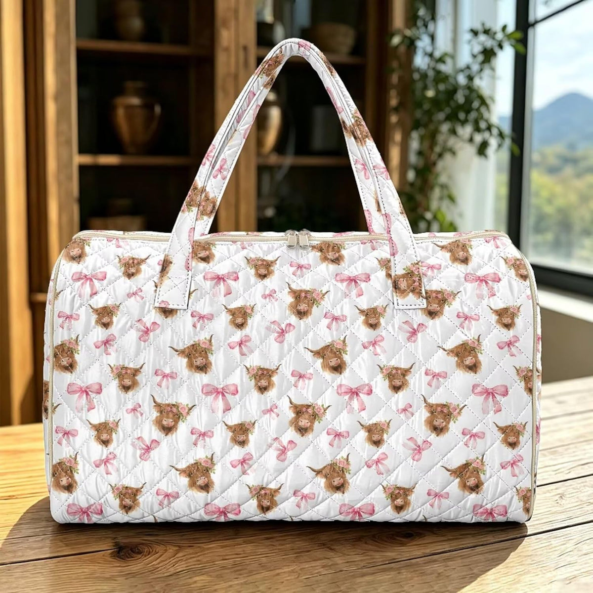 Blue Flower Travel Bags for Women, Quilted Duffel Bag Carry On Garment Duffel Bag Large Size Duffle Tote Bags Toiletry Pouch with Zipper Pockets