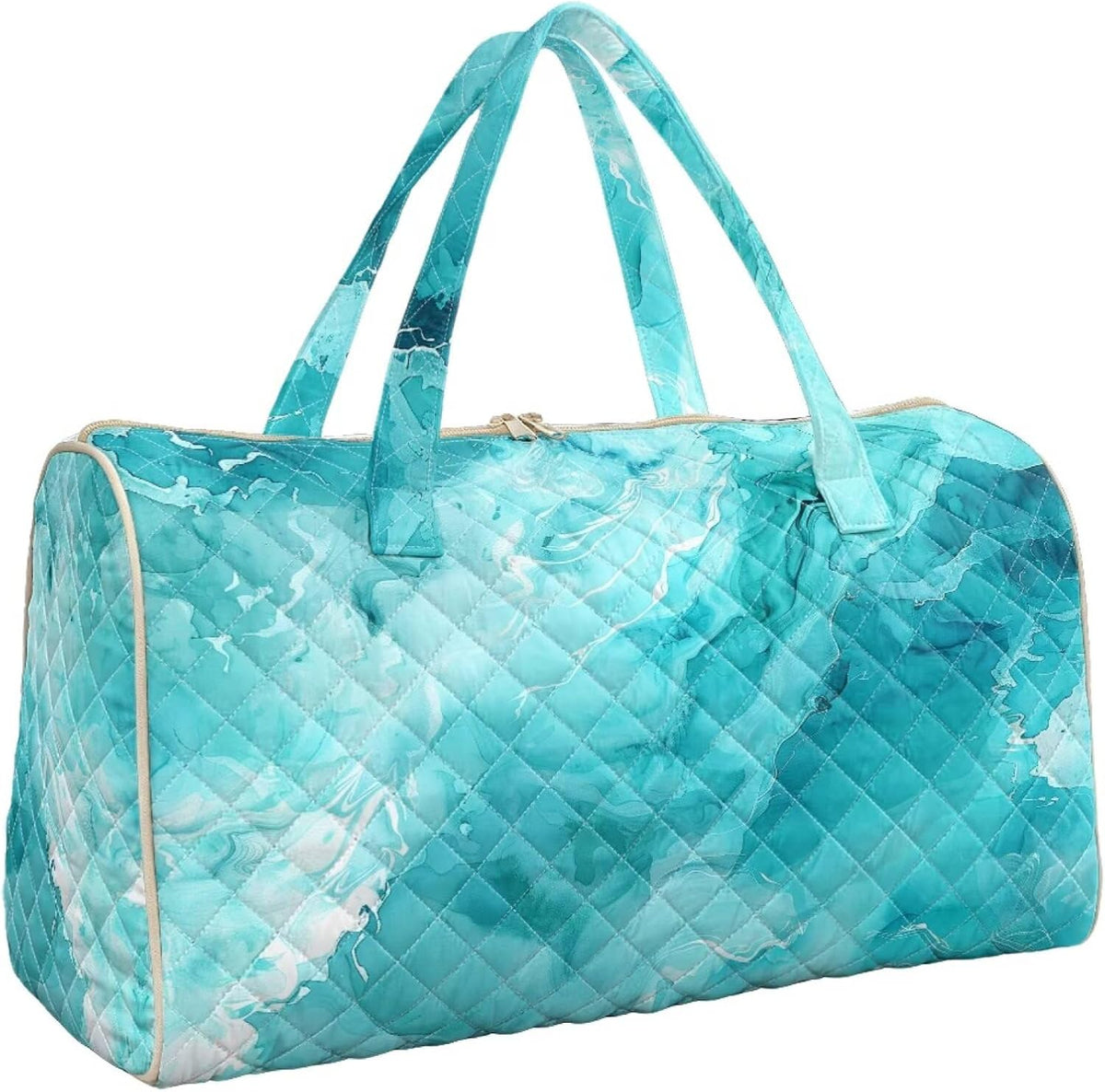 Blue Flower Travel Bags for Women, Quilted Duffel Bag Carry On Garment Duffel Bag Large Size Duffle Tote Bags Toiletry Pouch with Zipper Pockets
