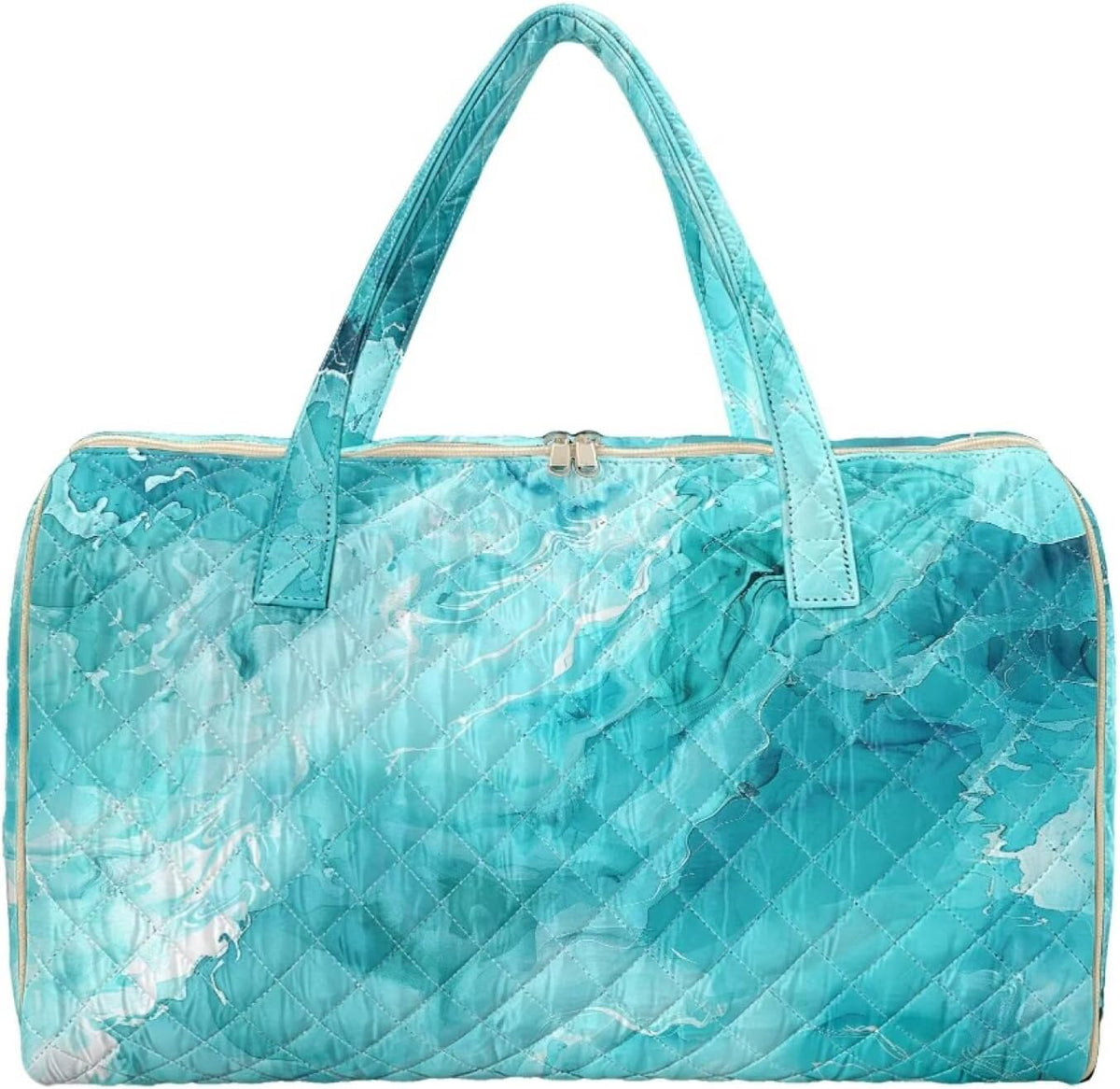 Blue Flower Travel Bags for Women, Quilted Duffel Bag Carry On Garment Duffel Bag Large Size Duffle Tote Bags Toiletry Pouch with Zipper Pockets