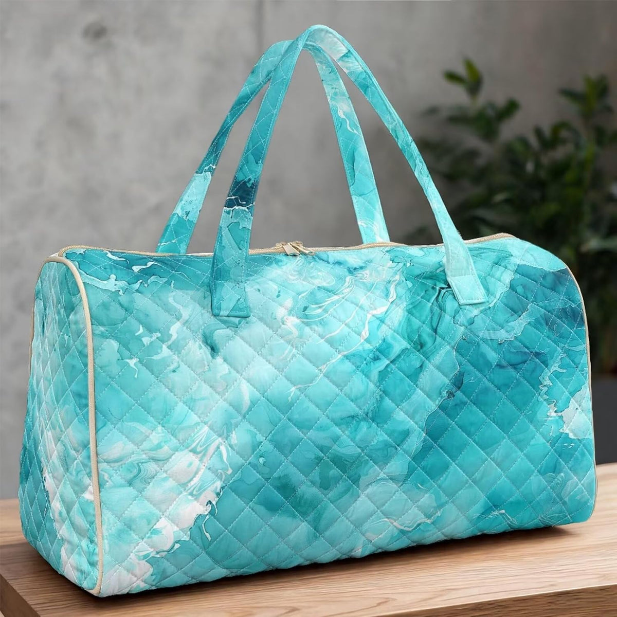 Blue Flower Travel Bags for Women, Quilted Duffel Bag Carry On Garment Duffel Bag Large Size Duffle Tote Bags Toiletry Pouch with Zipper Pockets