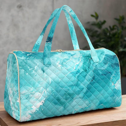 Blue Flower Travel Bags for Women, Quilted Duffel Bag Carry On Garment Duffel Bag Large Size Duffle Tote Bags Toiletry Pouch with Zipper Pockets