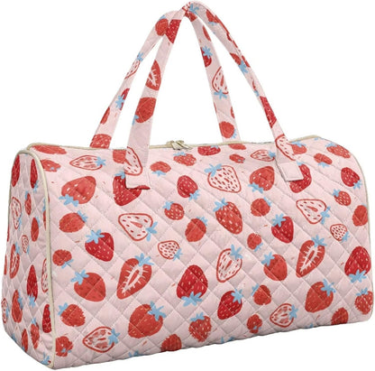 Blue Flower Travel Bags for Women, Quilted Duffel Bag Carry On Garment Duffel Bag Large Size Duffle Tote Bags Toiletry Pouch with Zipper Pockets