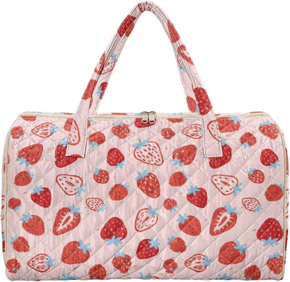 Blue Flower Travel Bags for Women, Quilted Duffel Bag Carry On Garment Duffel Bag Large Size Duffle Tote Bags Toiletry Pouch with Zipper Pockets