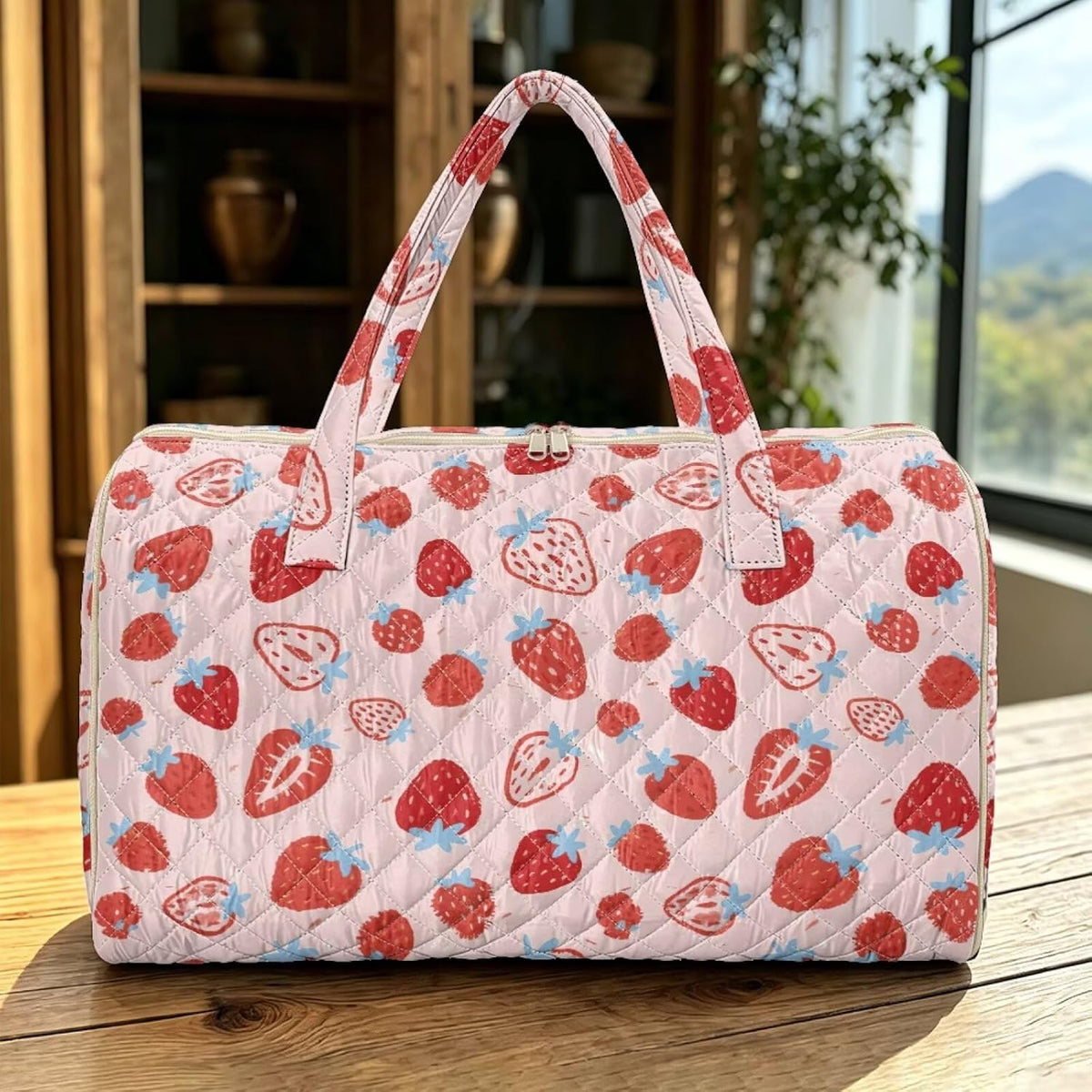 Blue Flower Travel Bags for Women, Quilted Duffel Bag Carry On Garment Duffel Bag Large Size Duffle Tote Bags Toiletry Pouch with Zipper Pockets