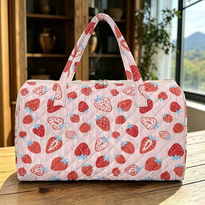 Blue Flower Travel Bags for Women, Quilted Duffel Bag Carry On Garment Duffel Bag Large Size Duffle Tote Bags Toiletry Pouch with Zipper Pockets