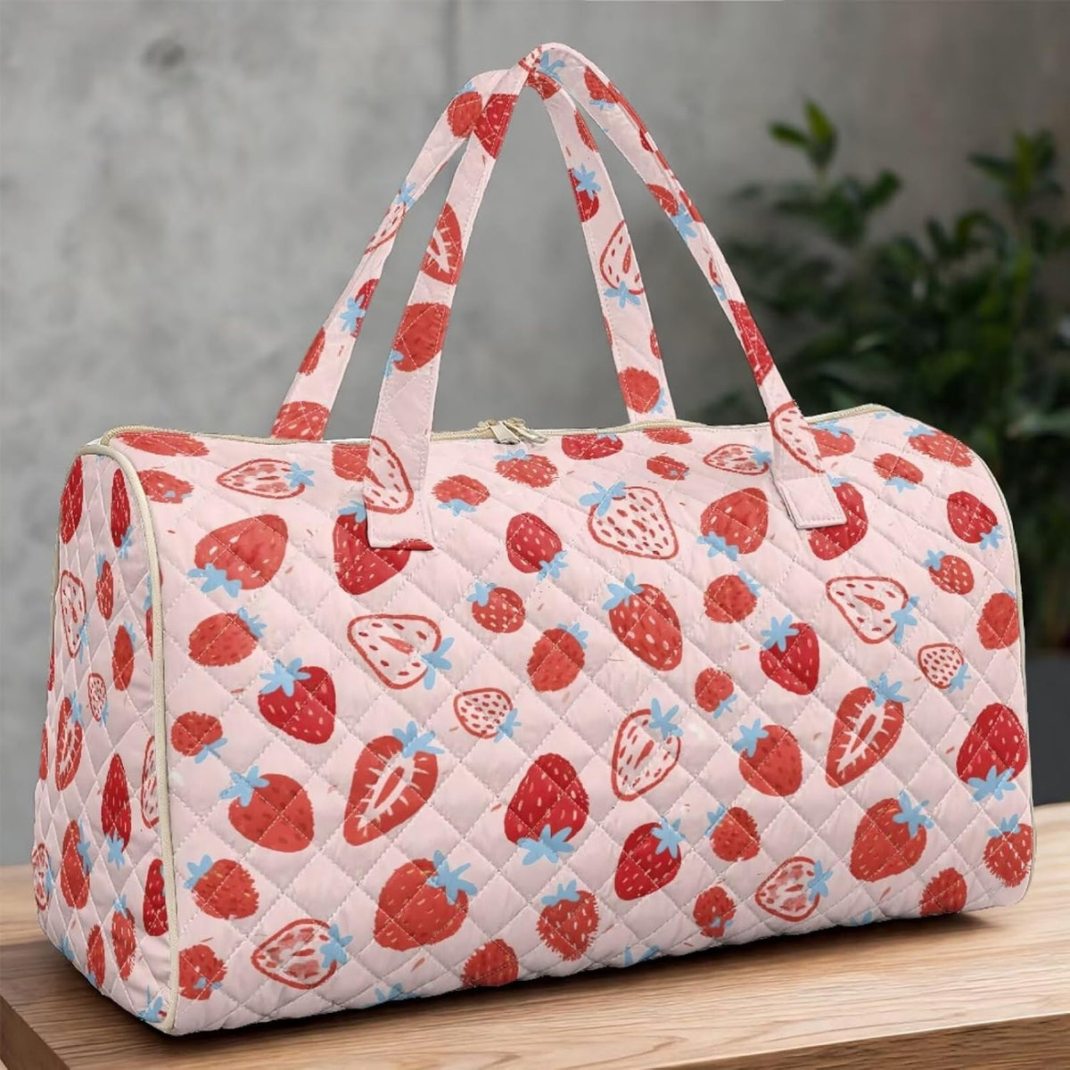 Blue Flower Travel Bags for Women, Quilted Duffel Bag Carry On Garment Duffel Bag Large Size Duffle Tote Bags Toiletry Pouch with Zipper Pockets