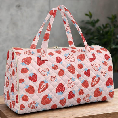 Blue Flower Travel Bags for Women, Quilted Duffel Bag Carry On Garment Duffel Bag Large Size Duffle Tote Bags Toiletry Pouch with Zipper Pockets