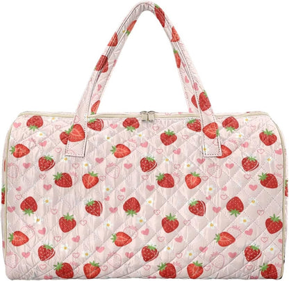 Blue Flower Travel Bags for Women, Quilted Duffel Bag Carry On Garment Duffel Bag Large Size Duffle Tote Bags Toiletry Pouch with Zipper Pockets