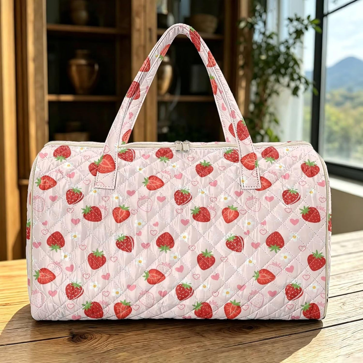 Blue Flower Travel Bags for Women, Quilted Duffel Bag Carry On Garment Duffel Bag Large Size Duffle Tote Bags Toiletry Pouch with Zipper Pockets