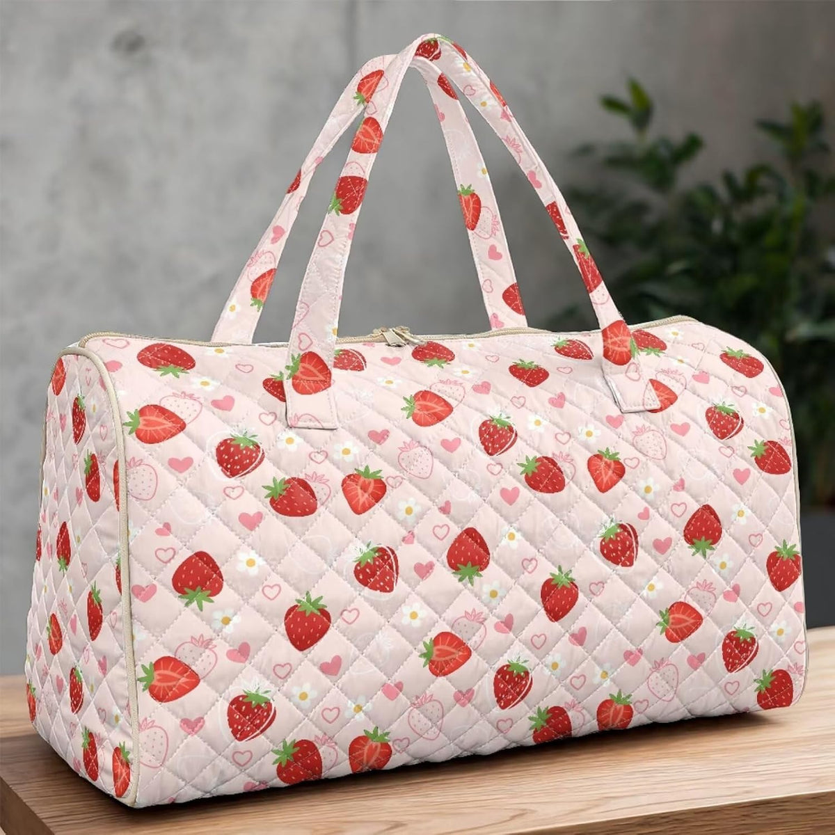 Blue Flower Travel Bags for Women, Quilted Duffel Bag Carry On Garment Duffel Bag Large Size Duffle Tote Bags Toiletry Pouch with Zipper Pockets