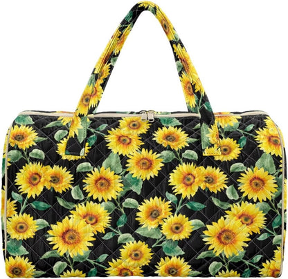 Blue Flower Travel Bags for Women, Quilted Duffel Bag Carry On Garment Duffel Bag Large Size Duffle Tote Bags Toiletry Pouch with Zipper Pockets